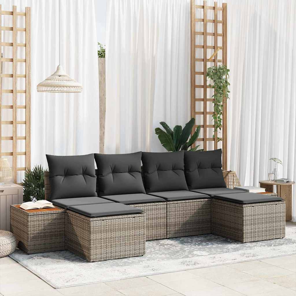 Gartensofa-set mit Kissen 6 pcs Grau Poly-Rattan
