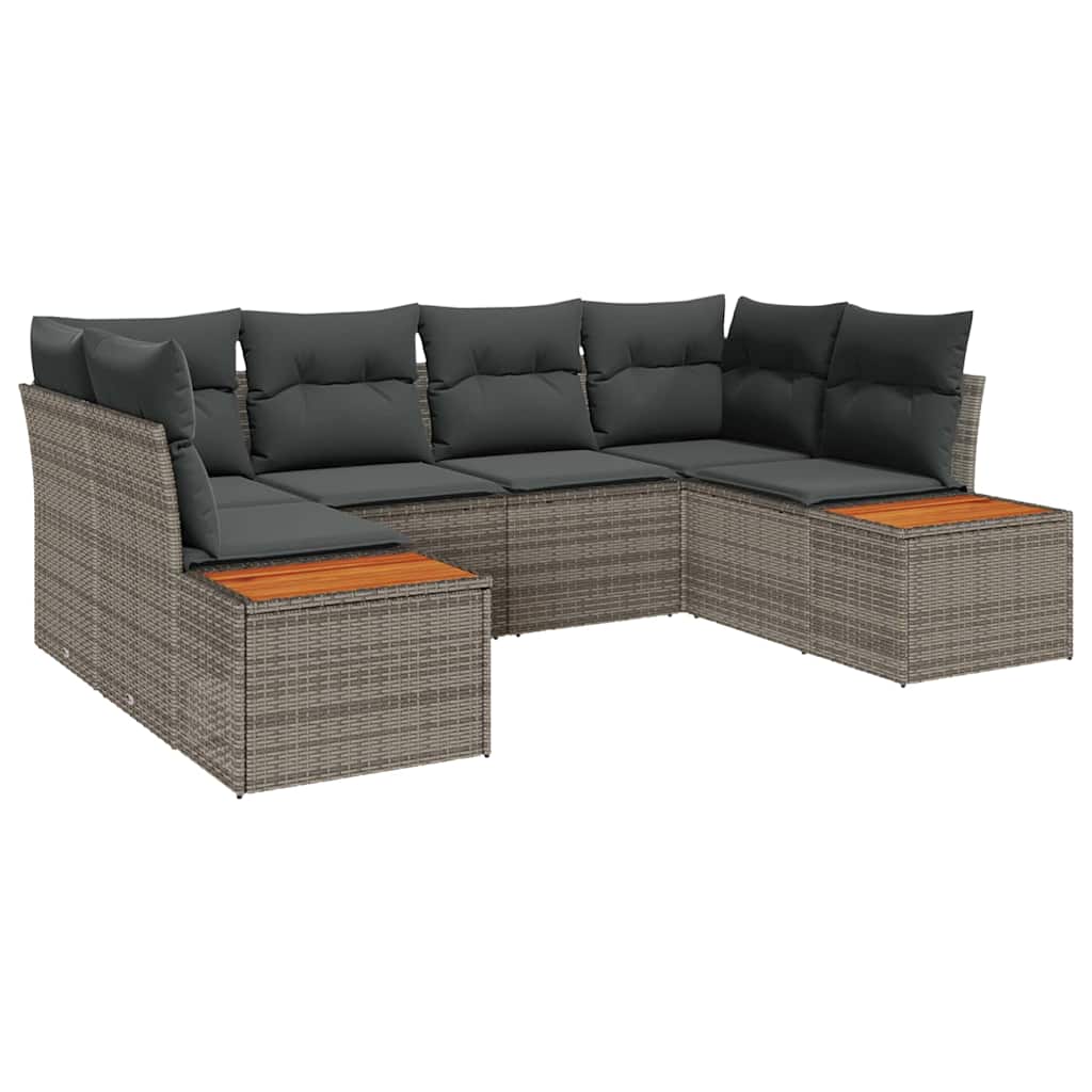 Gartensofa-set mit Kissen 6 pcs Grau Poly-Rattan