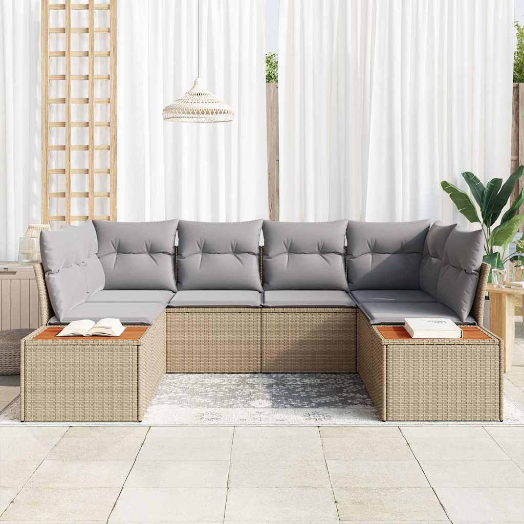 Gartensofa-set mit Kissen 6 pcs Beige Poly-Rattan