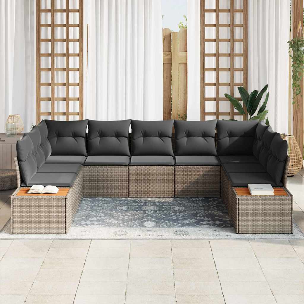 Gartensofa-set mit Kissen 9 pcs Grau Poly Rattan