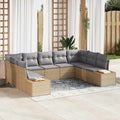 Gartensofa-set mit Kissen 9 pcs Beige Poly Rattan