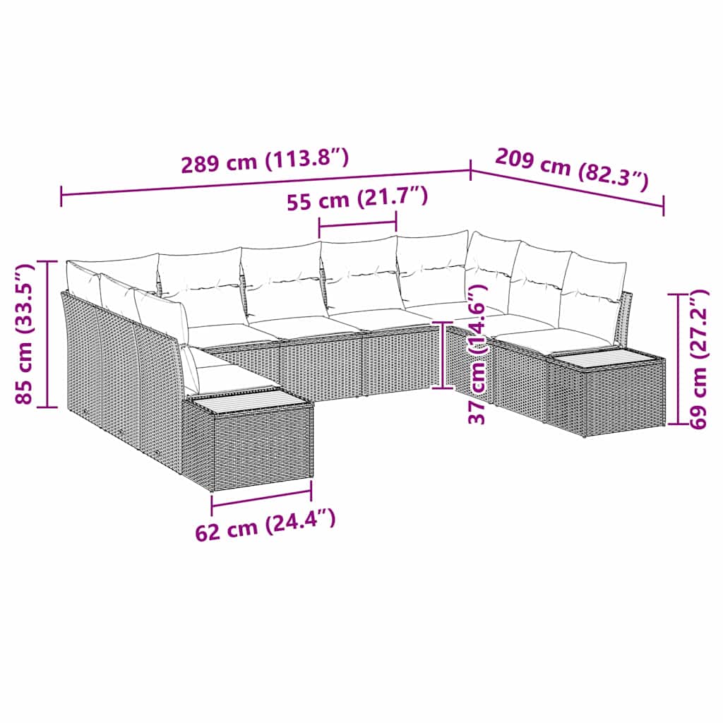 Gartensofa-set mit Kissen 9 pcs Beige Poly Rattan