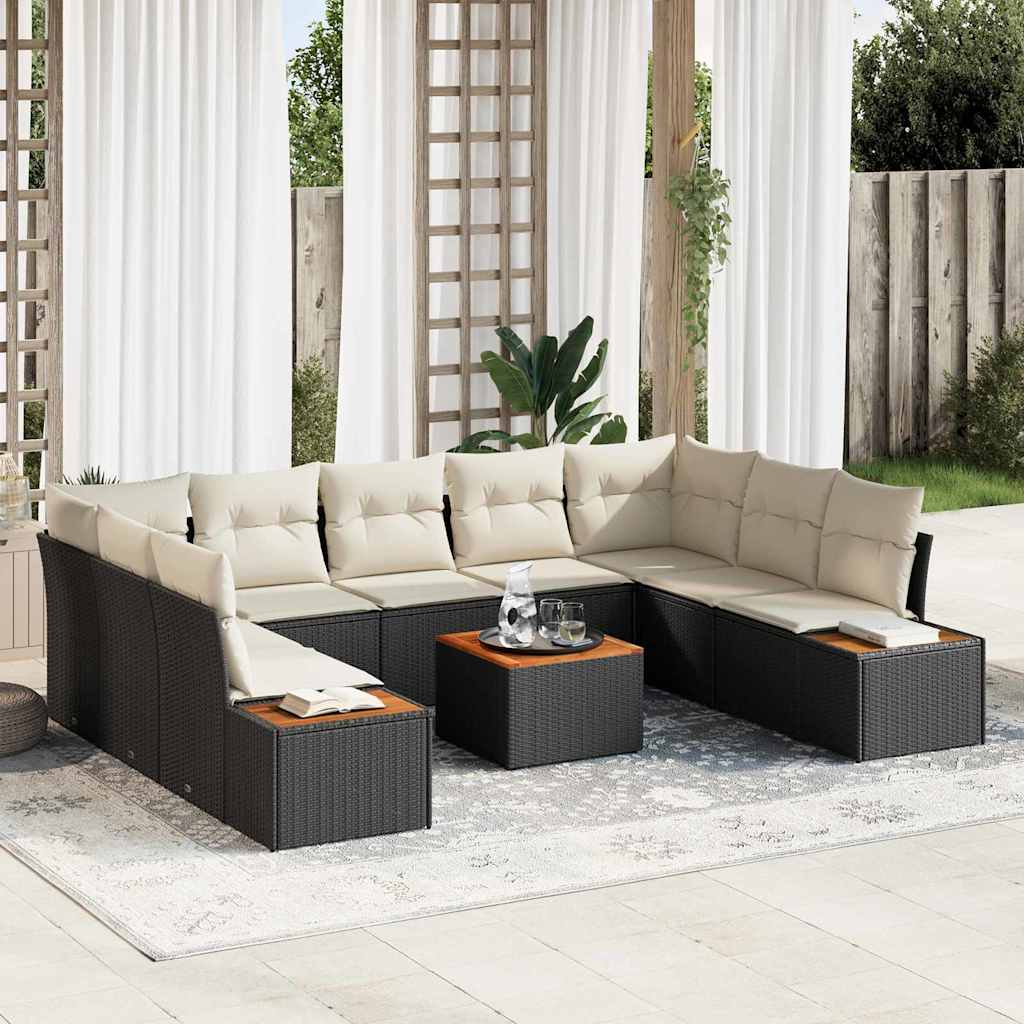 Gartensofa-set mit Kissen 10 pcs Schwarz Poly Rattan