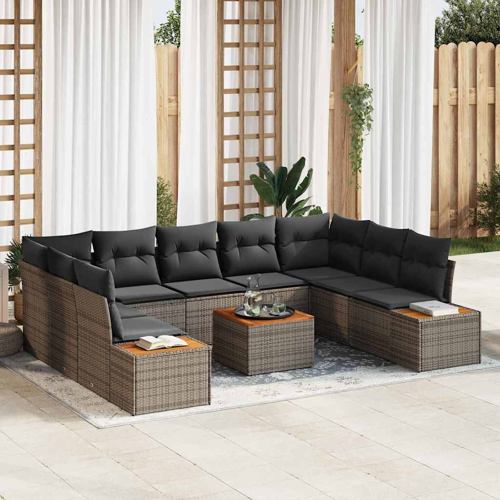 Gartensofa-set mit Kissen 10 pcs Grau Poly Rattan