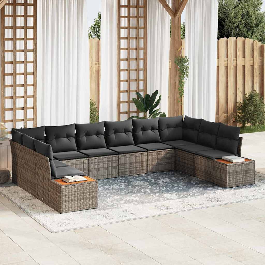 Gartensofa-set mit Kissen 10 pcs Grau Poly Rattan
