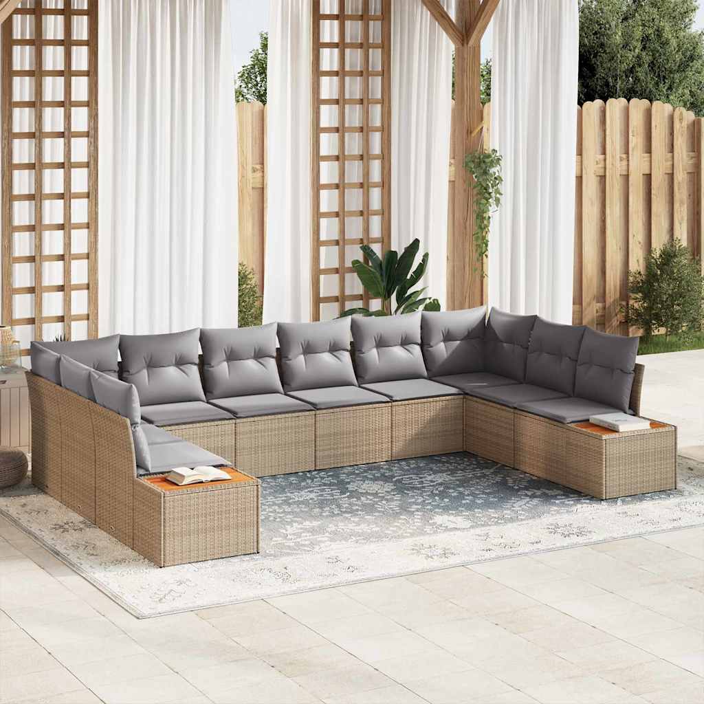 Gartensofa-set mit Kissen 10 pcs Beige Poly Rattan