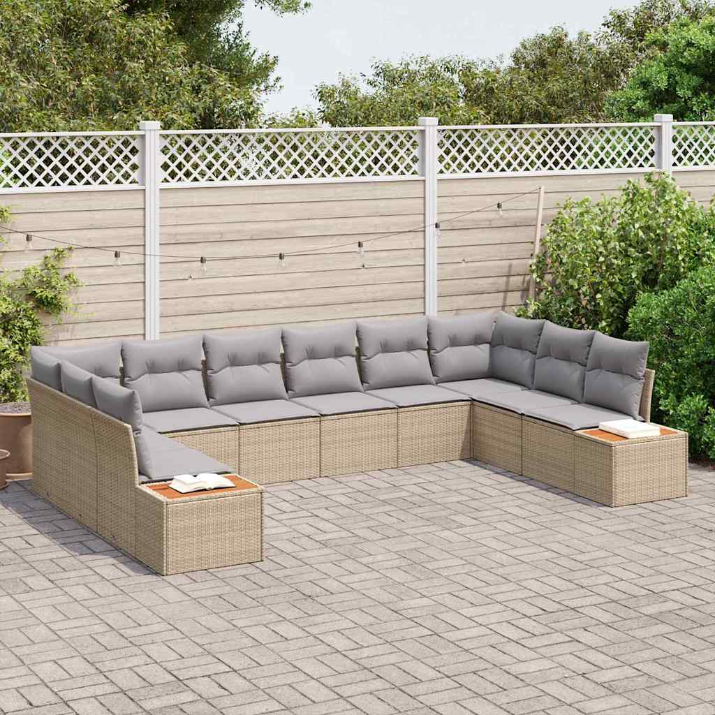 Gartensofa-set mit Kissen 10 pcs Beige Poly Rattan