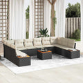 Gartensofa-set mit Kissen 11 pcs Schwarz Poly Rattan