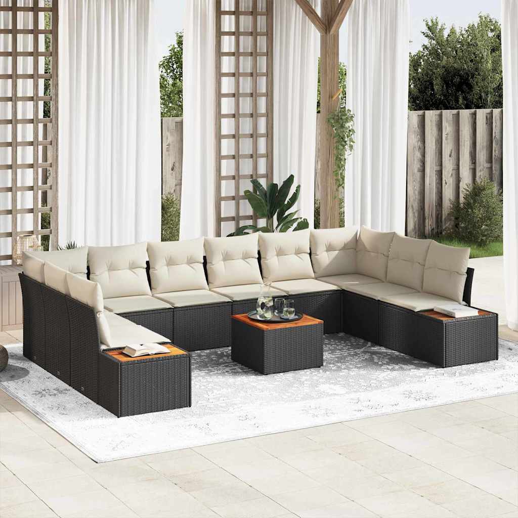 Gartensofa-set mit Kissen 11 pcs Schwarz Poly Rattan