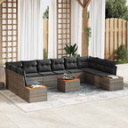 Gartensofa-set mit Kissen 11 pcs Grau Poly Rattan