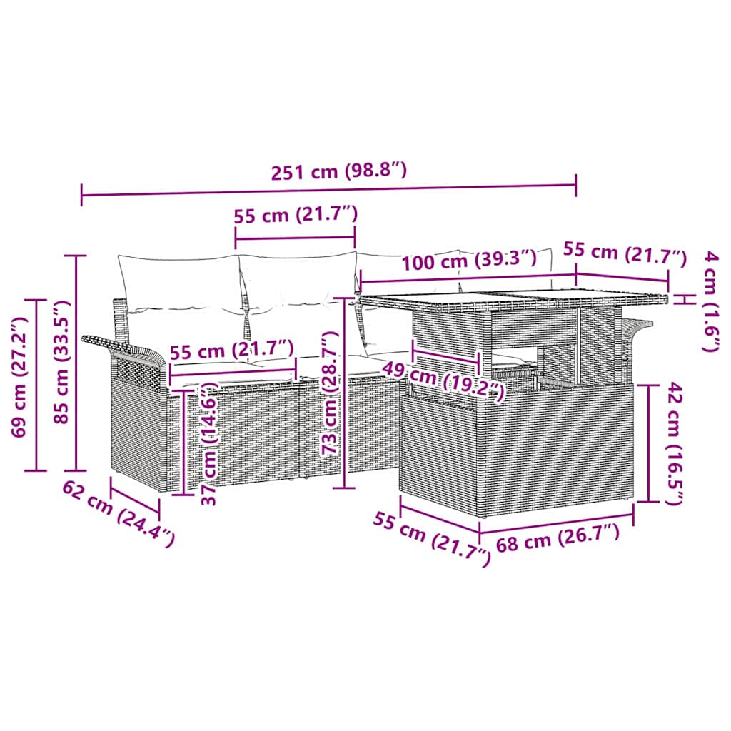 Gartensofa-set mit Kissen 5 pcs Schwarz Poly-Rattan