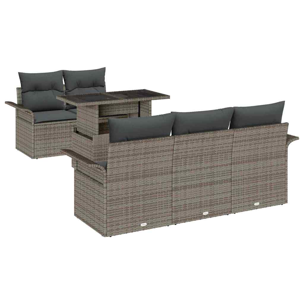 Gartensofa-set mit Kissen 6 pcs Grau Poly-Rattan