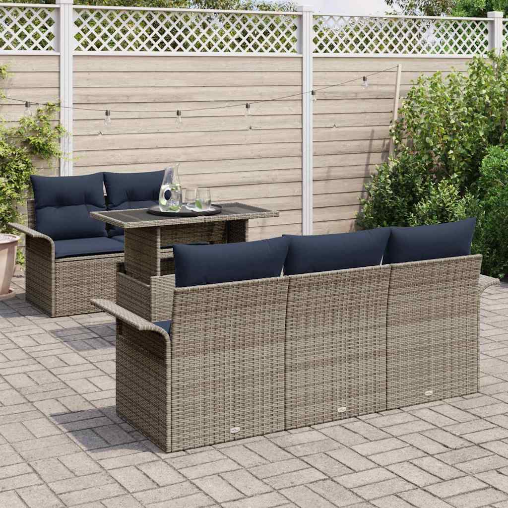 Gartensofa-set mit Kissen 6 pcs Grau Poly-Rattan