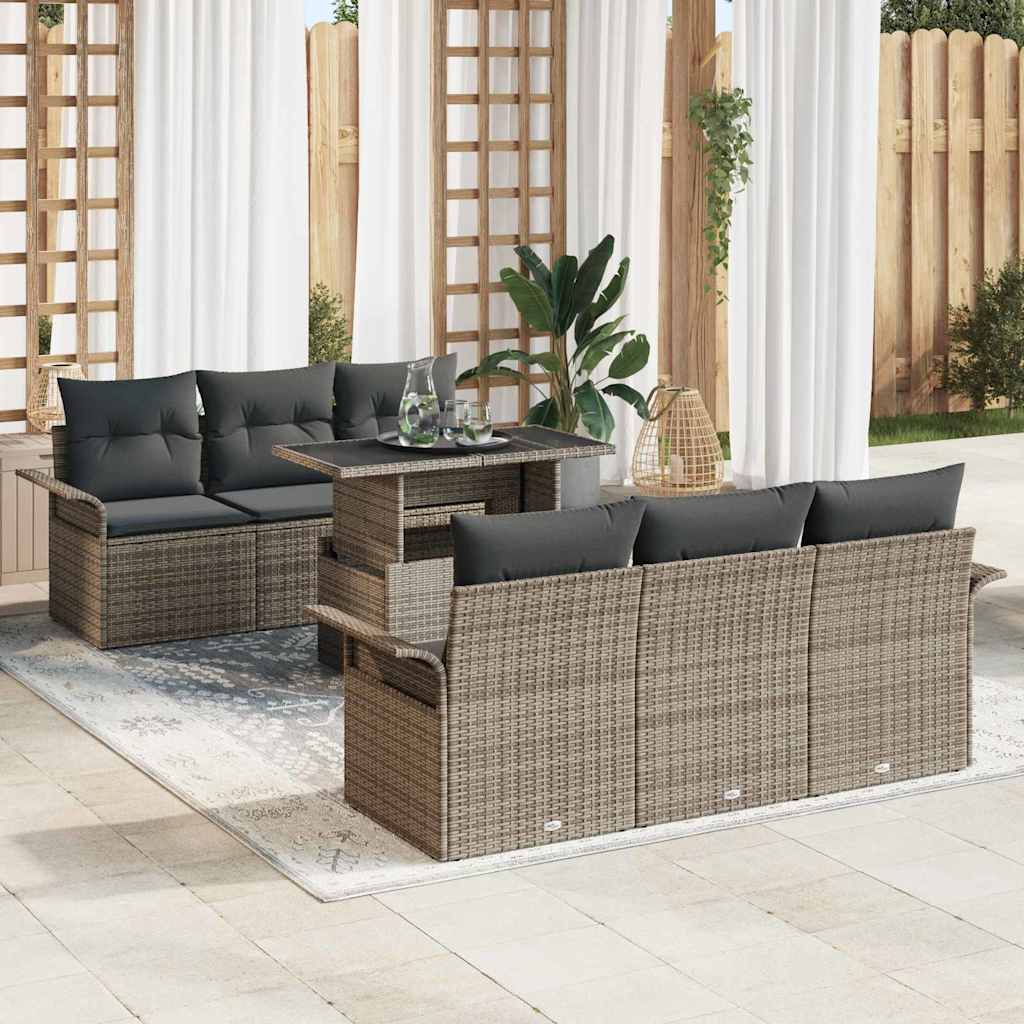 Gartensofa-set mit Kissen 7 pcs Grau Poly-Rattan