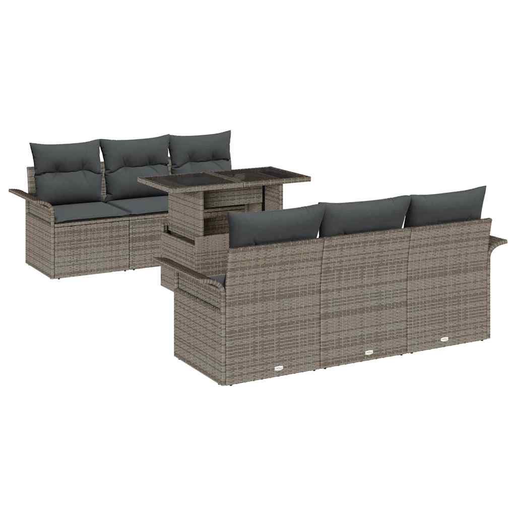 Gartensofa-set mit Kissen 7 pcs Grau Poly-Rattan