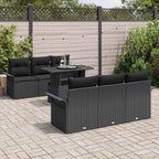 Gartensofa-set mit Kissen 7 pcs Schwarz Poly-Rattan