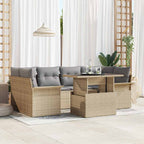 Garten-Sofa-Set mit Kissen 7 pcs Beige Poly Rattan