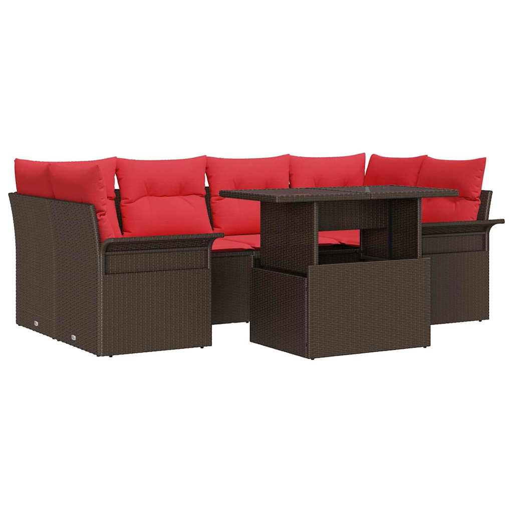 Gartensofa-set mit Kissen 7 pcs Braun Poly-Rattan