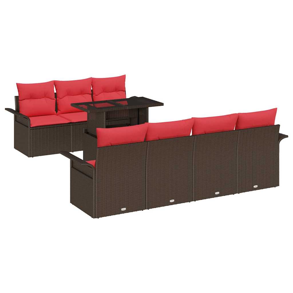 Gartensofa-set mit Kissen 8 pcs Braun Poly-Rattan
