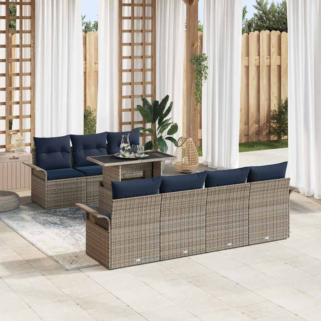 Gartensofa-set mit Kissen 8 pcs Grau Poly-Rattan
