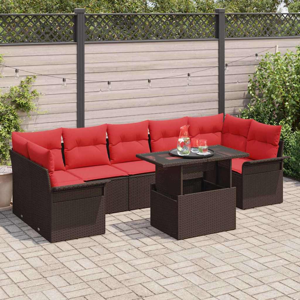 Gartensofa-set mit Kissen 8 pcs Braun Poly-Rattan