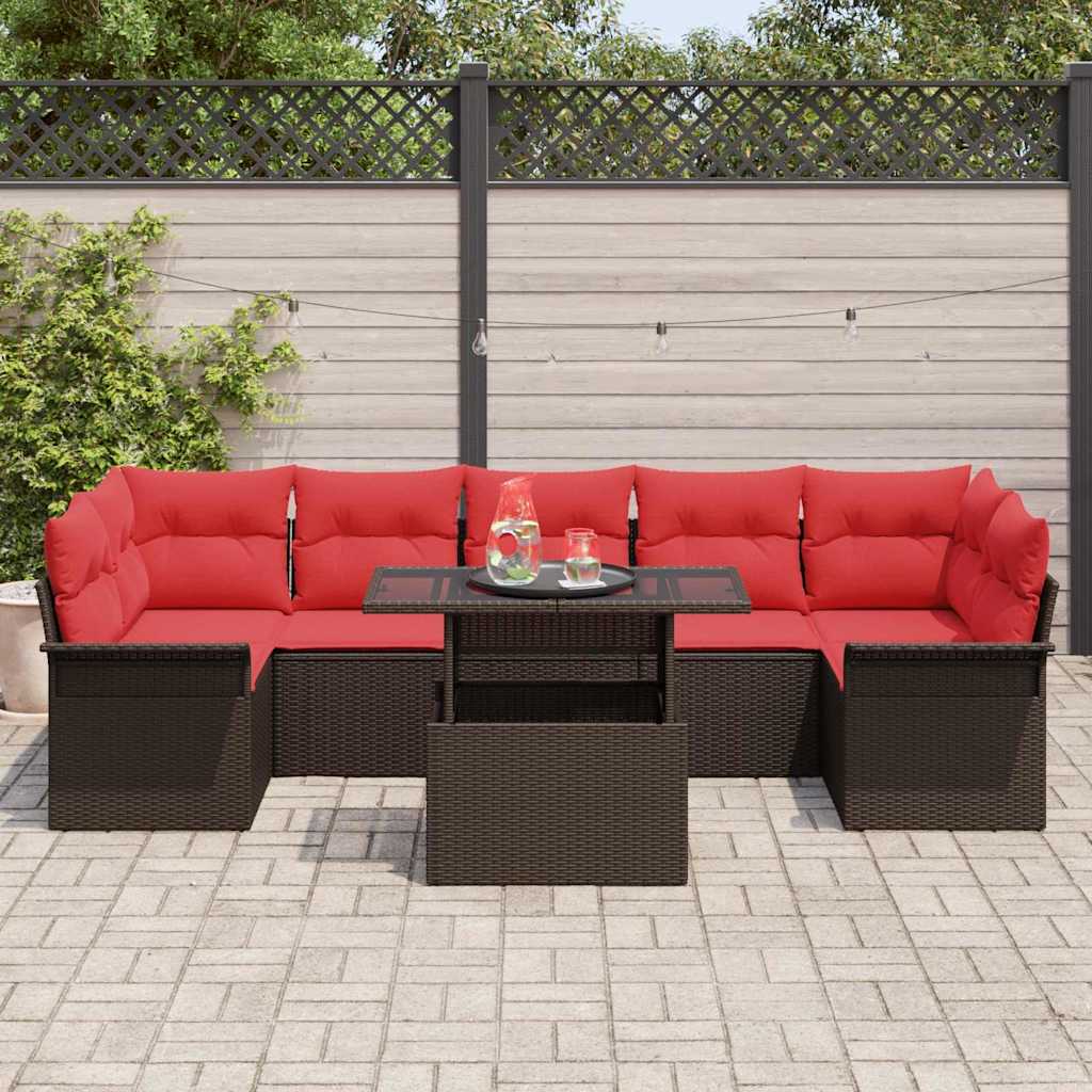 Gartensofa-set mit Kissen 8 pcs Braun Poly-Rattan