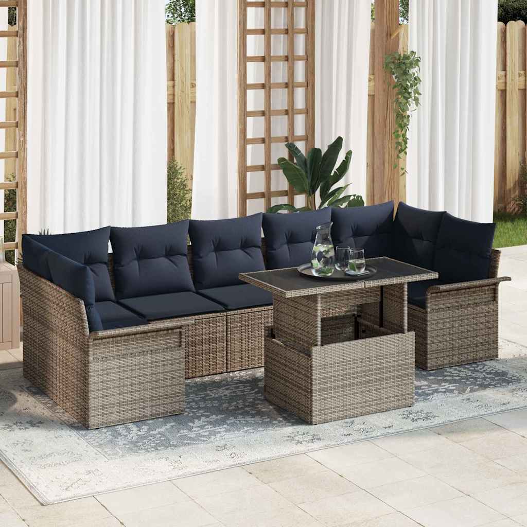 Gartensofa-set mit Kissen 8 pcs Grau Poly-Rattan