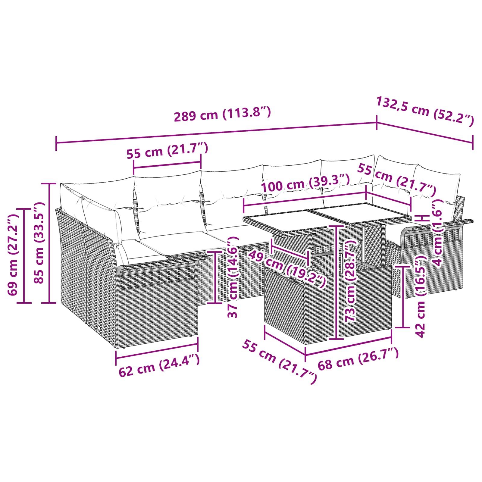 Gartensofa-set mit Kissen 8 pcs Grau Poly-Rattan