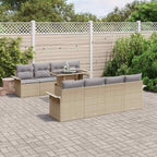 Gartensofa-set mit Kissen 9 pcs Beige Poly-Rattan