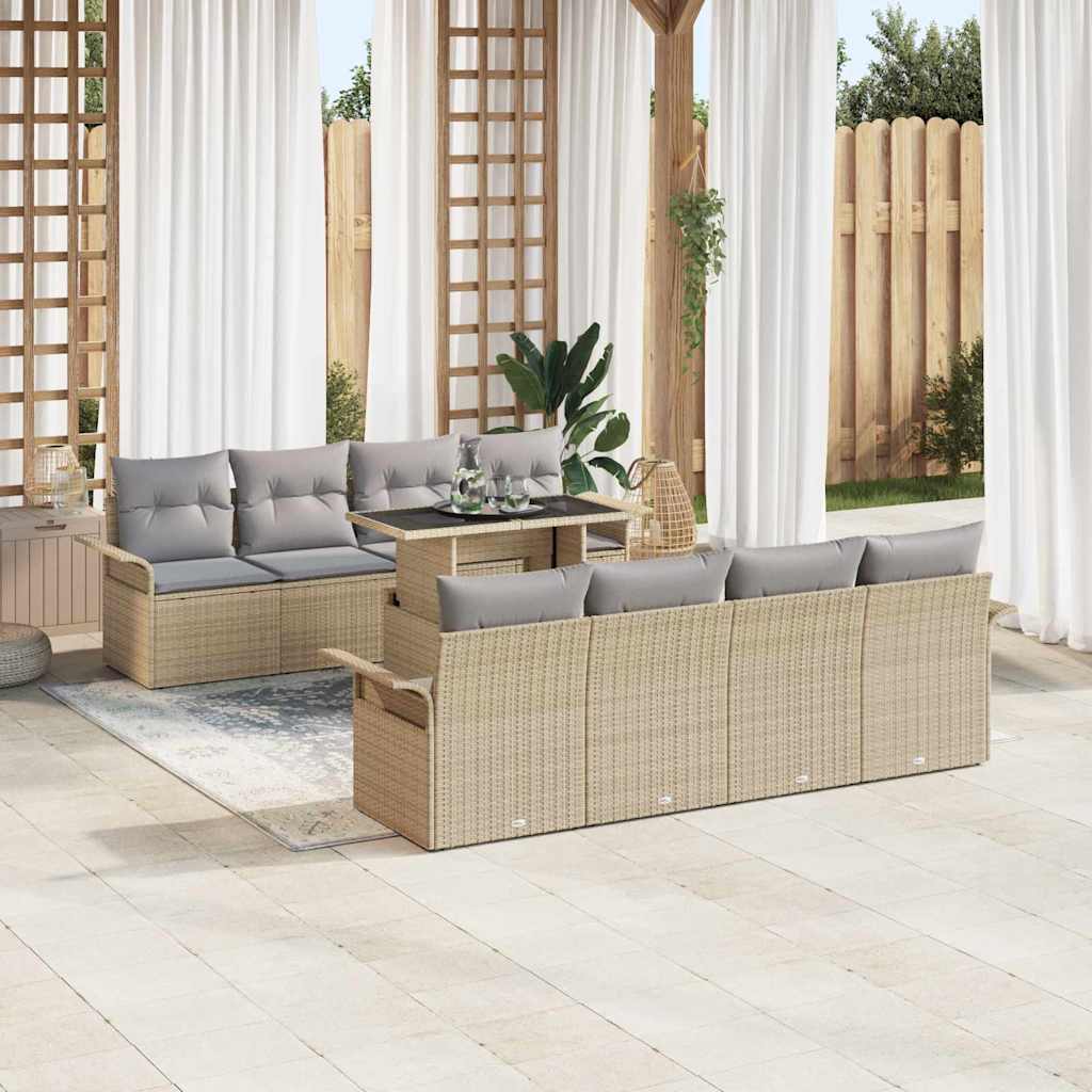 Gartensofa-set mit Kissen 9 pcs Beige Poly-Rattan