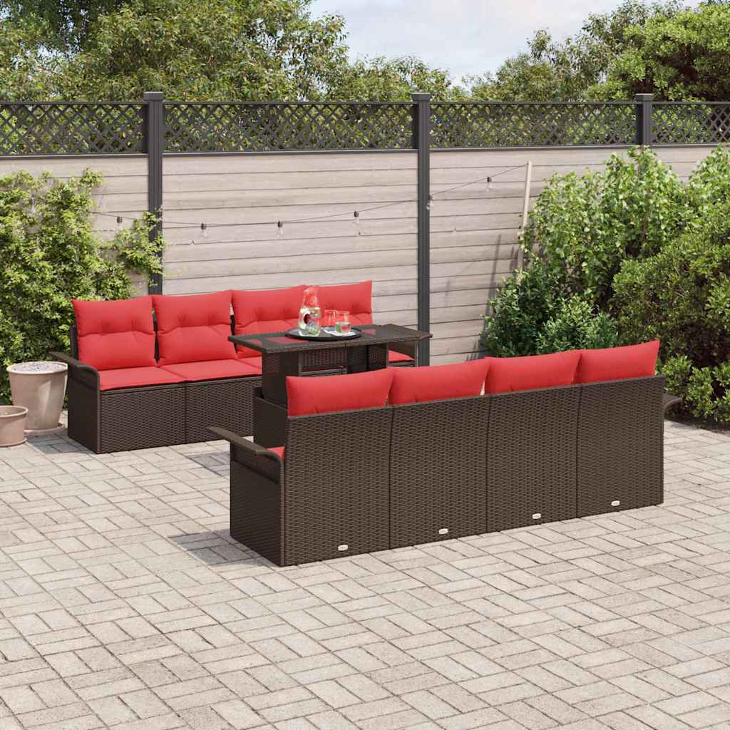 Gartensofa-set mit Kissen 8 pcs Braun Poly-Rattan