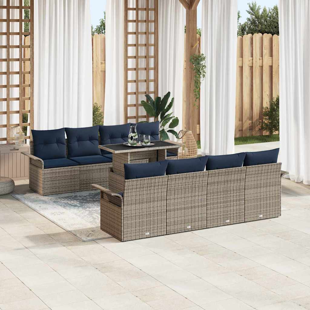 Garten-Sofa-Set mit Kissen 9 pcs Grau Poly Rattan