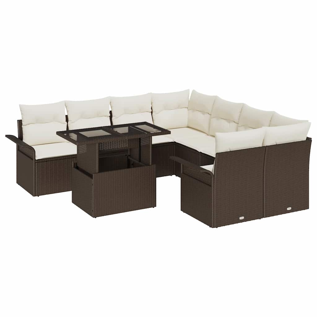 Garten-Sofa-Set mit Kissen 9 pcs Braun Poly Rattan