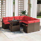 Garten-Sofa-Set mit Kissen 9 pcs Braun Poly Rattan