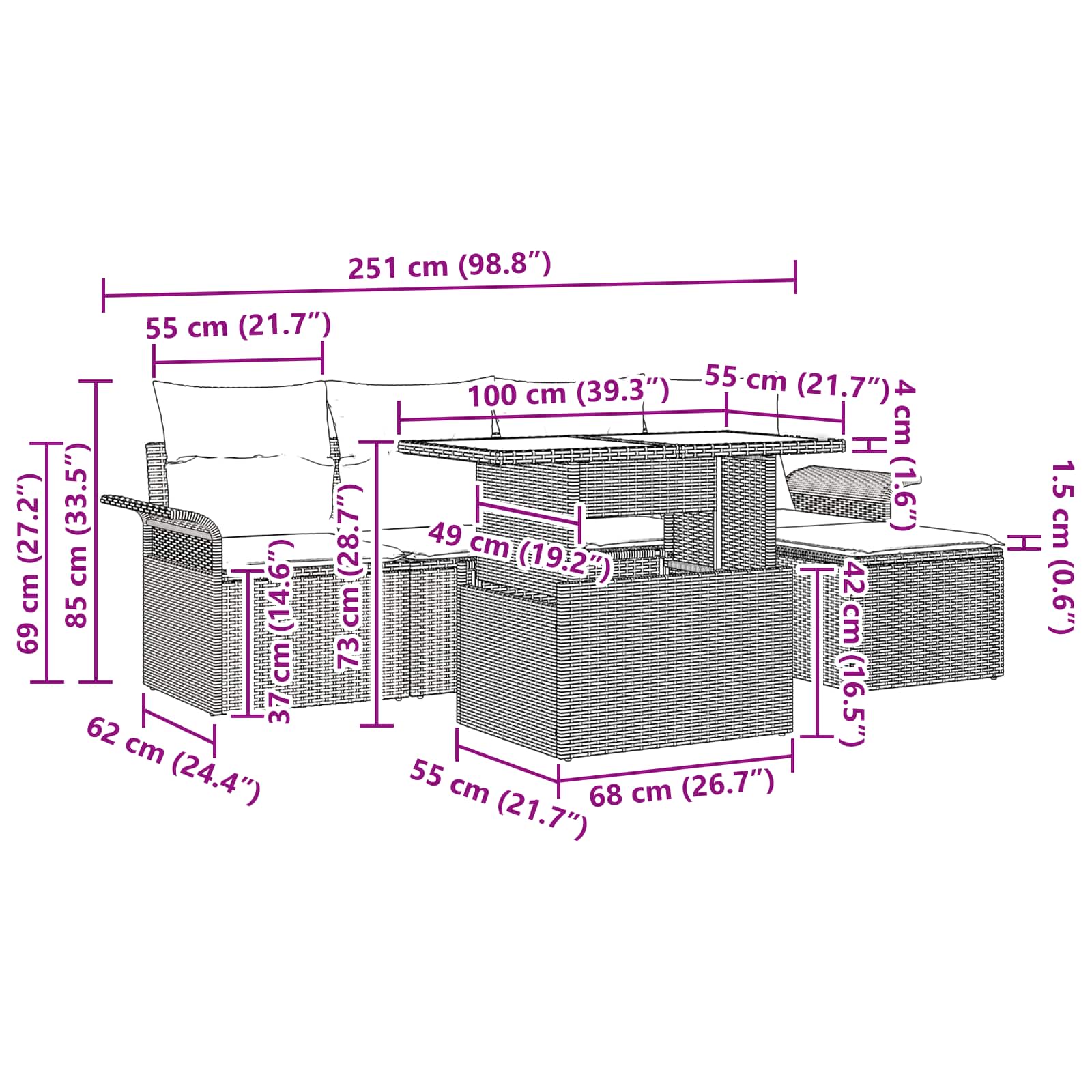 Gartensofa-set mit Kissen 6 pcs Braun Poly-Rattan