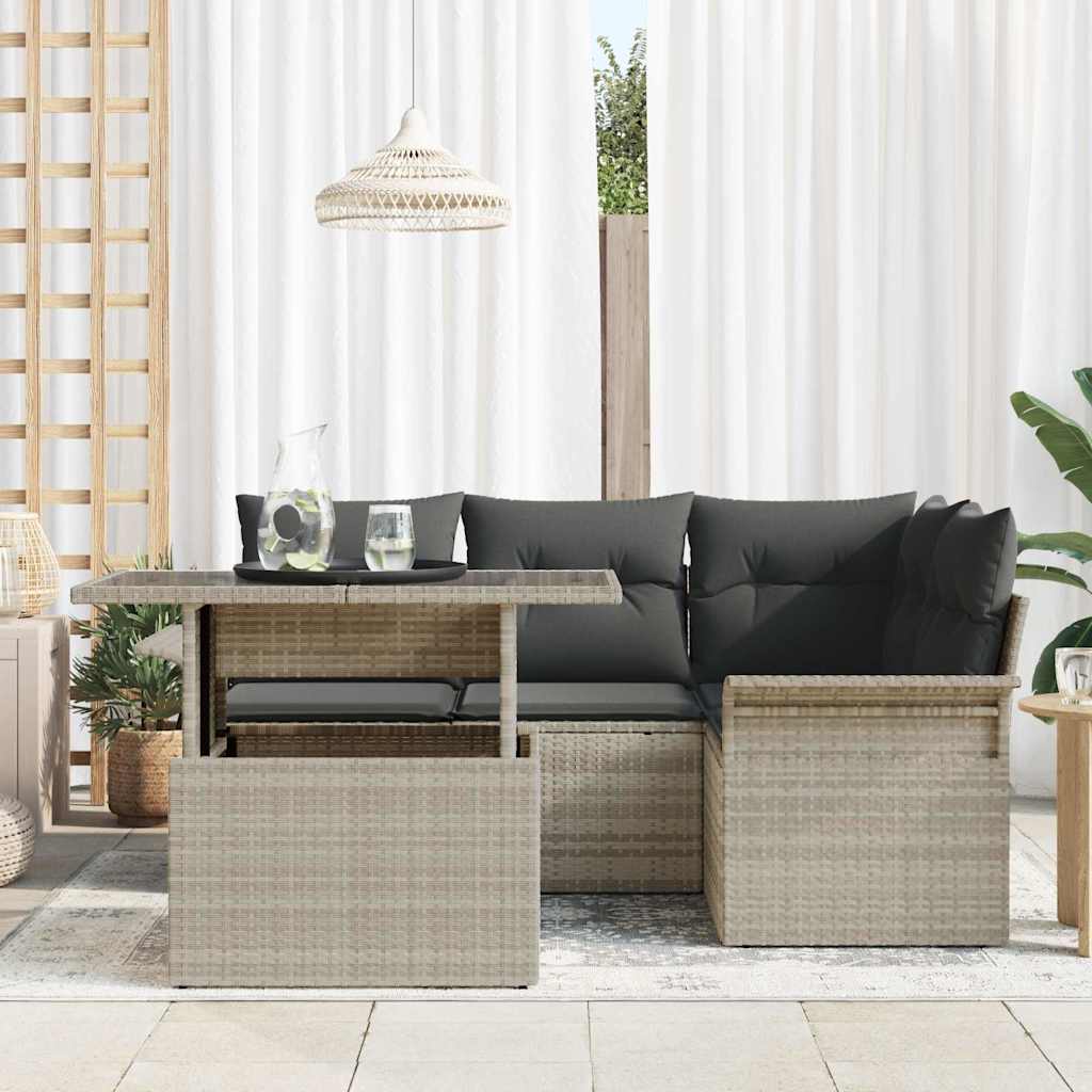 Garten-Sofa-Set mit Kissen 5 pcs Hellgrau Poly Rattan