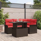 Gartensofa-set mit Kissen 5 pcs Braun Poly-Rattan
