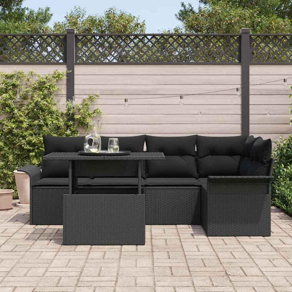 Gartensofa-set mit Kissen 6 pcs Schwarz Poly-Rattan
