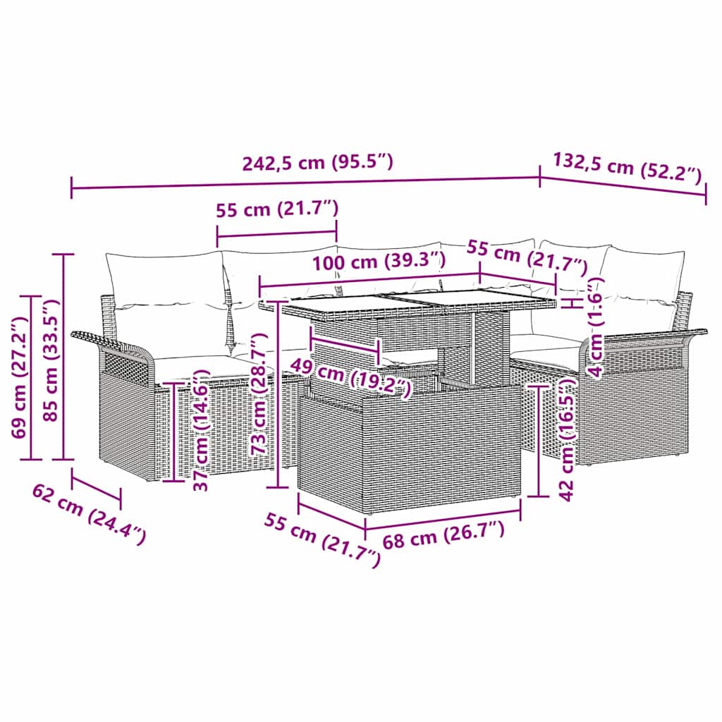 Gartensofa-set mit Kissen 6 pcs Schwarz Poly-Rattan