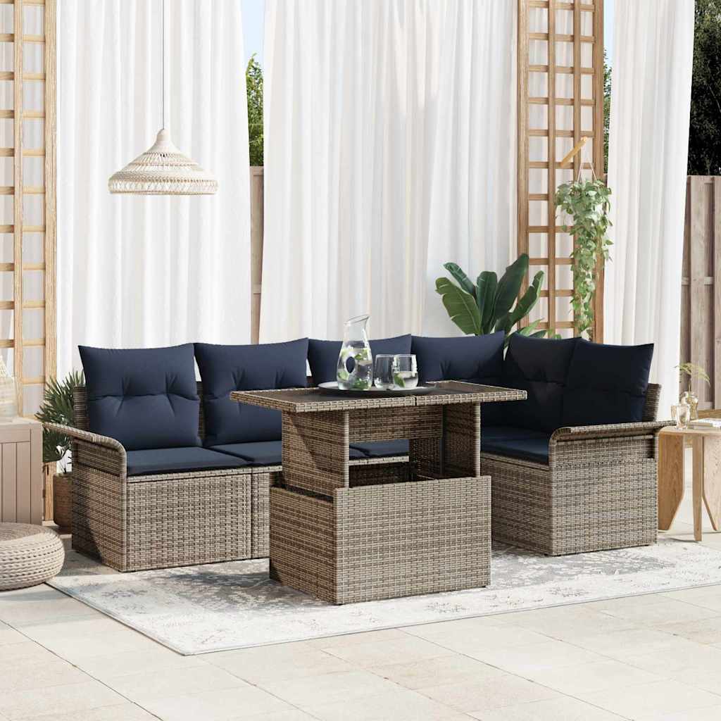 Gartensofa-set mit Kissen 6 pcs Grau Poly-Rattan