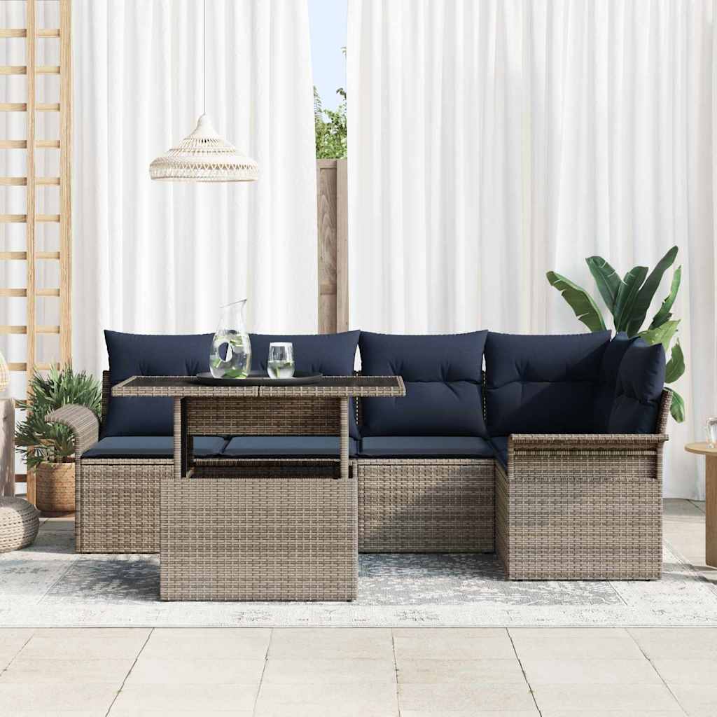 Gartensofa-set mit Kissen 6 pcs Grau Poly-Rattan