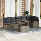 Gartensofa-set mit Kissen 7 pcs Grau Poly-Rattan