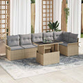 Gartensofa-set mit Kissen 7 pcs Beige Poly-Rattan