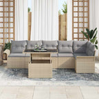 Gartensofa-set mit Kissen 7 pcs Beige Poly-Rattan
