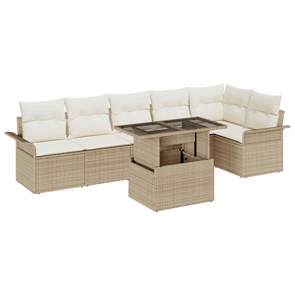 Gartensofa-set mit Kissen 7 pcs Beige Poly-Rattan