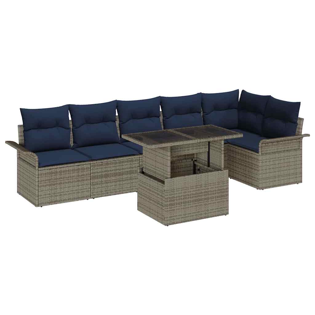 Gartensofa-set mit Kissen 7 pcs Grau Poly-Rattan
