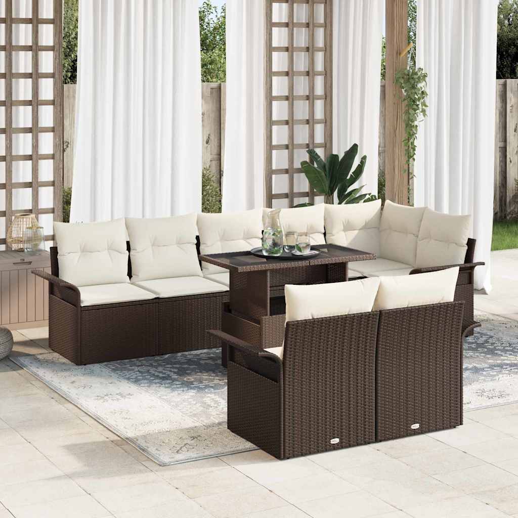 Gartensofa-set mit Kissen 9 pcs Braun Poly-Rattan