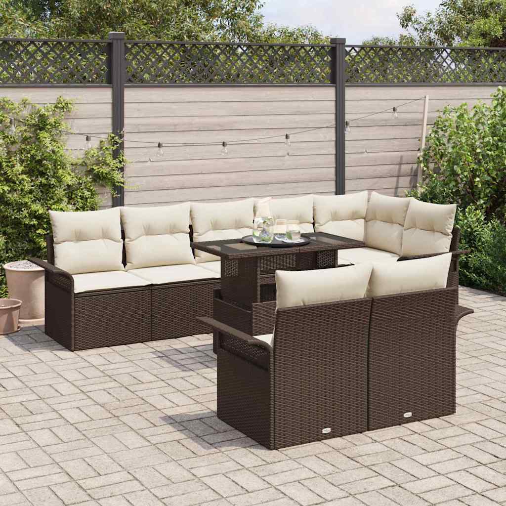 Gartensofa-set mit Kissen 9 pcs Braun Poly-Rattan