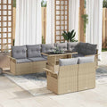 Gartensofa-set mit Kissen 9 pcs Beige Poly-Rattan
