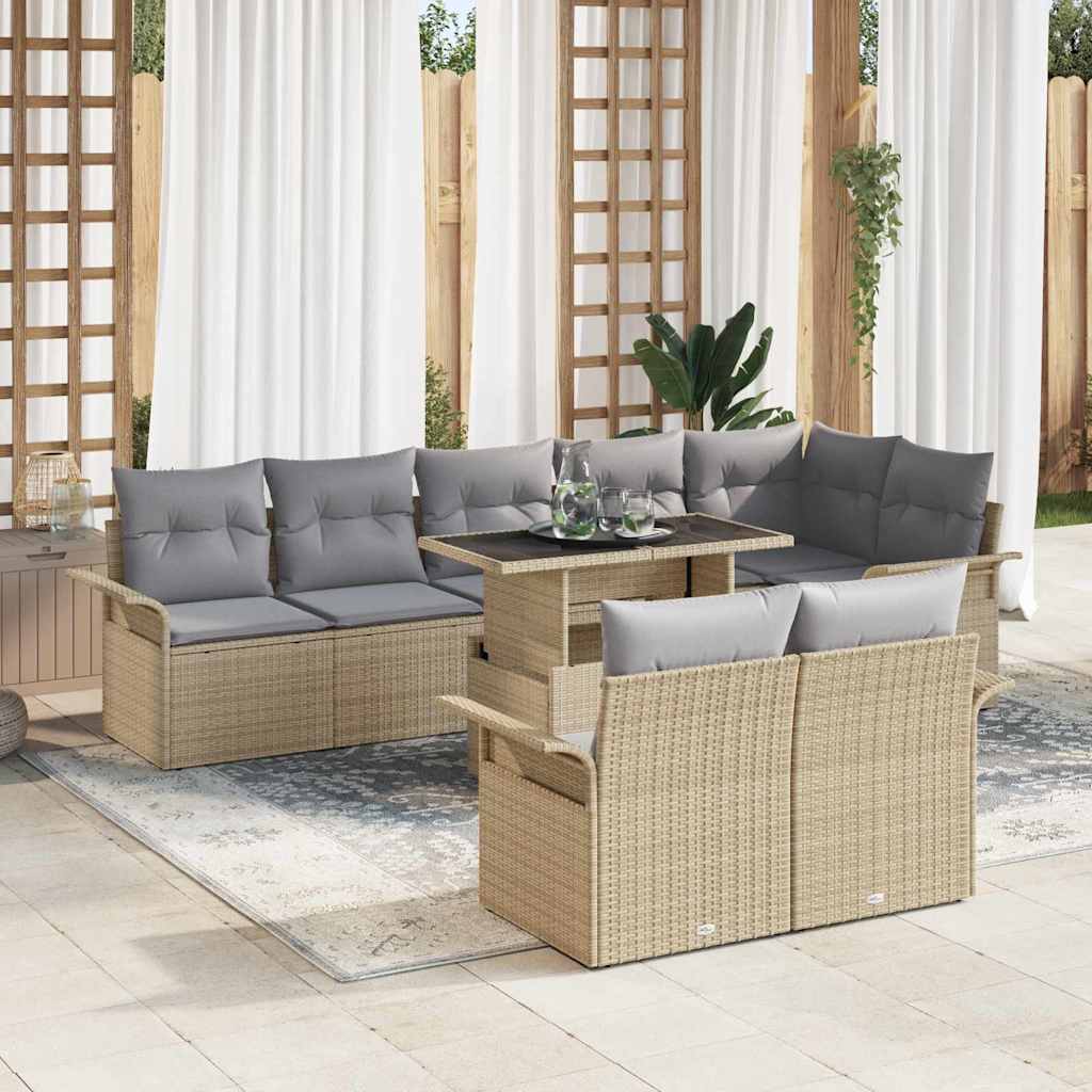 Gartensofa-set mit Kissen 9 pcs Beige Poly-Rattan
